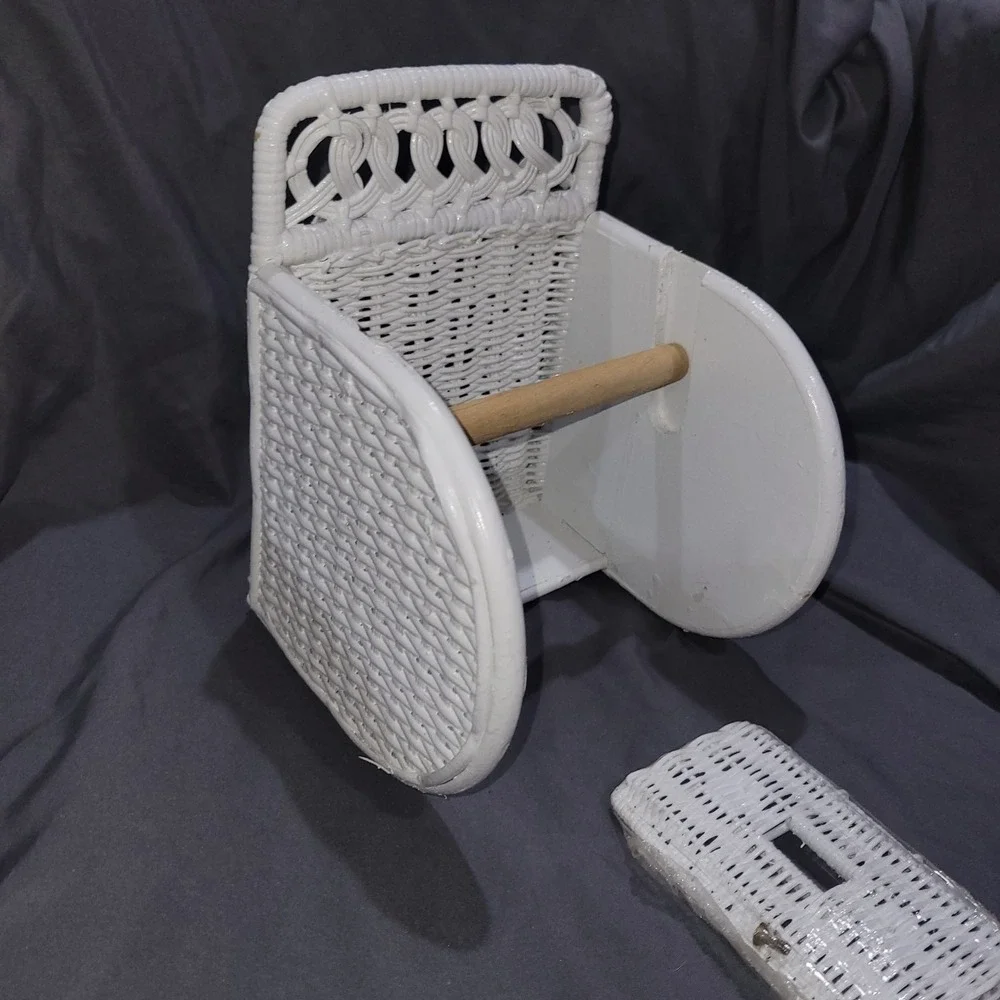Vintage White Wicker Toilet Paper Holder Light Switch Cover Plate